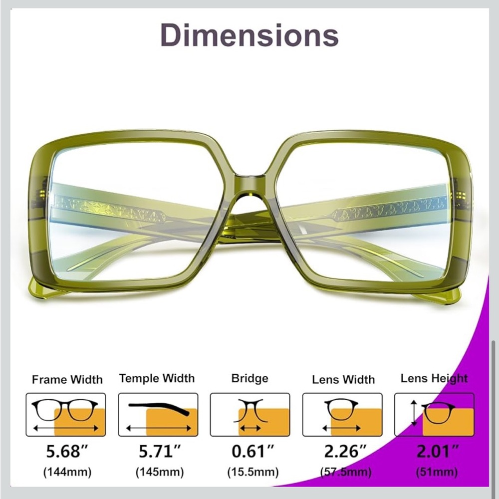 VISOONE Oversized TR90 Blue Light Blocking Glasses Chic Olive 💚 Square Glasses - Picture 5 of 5